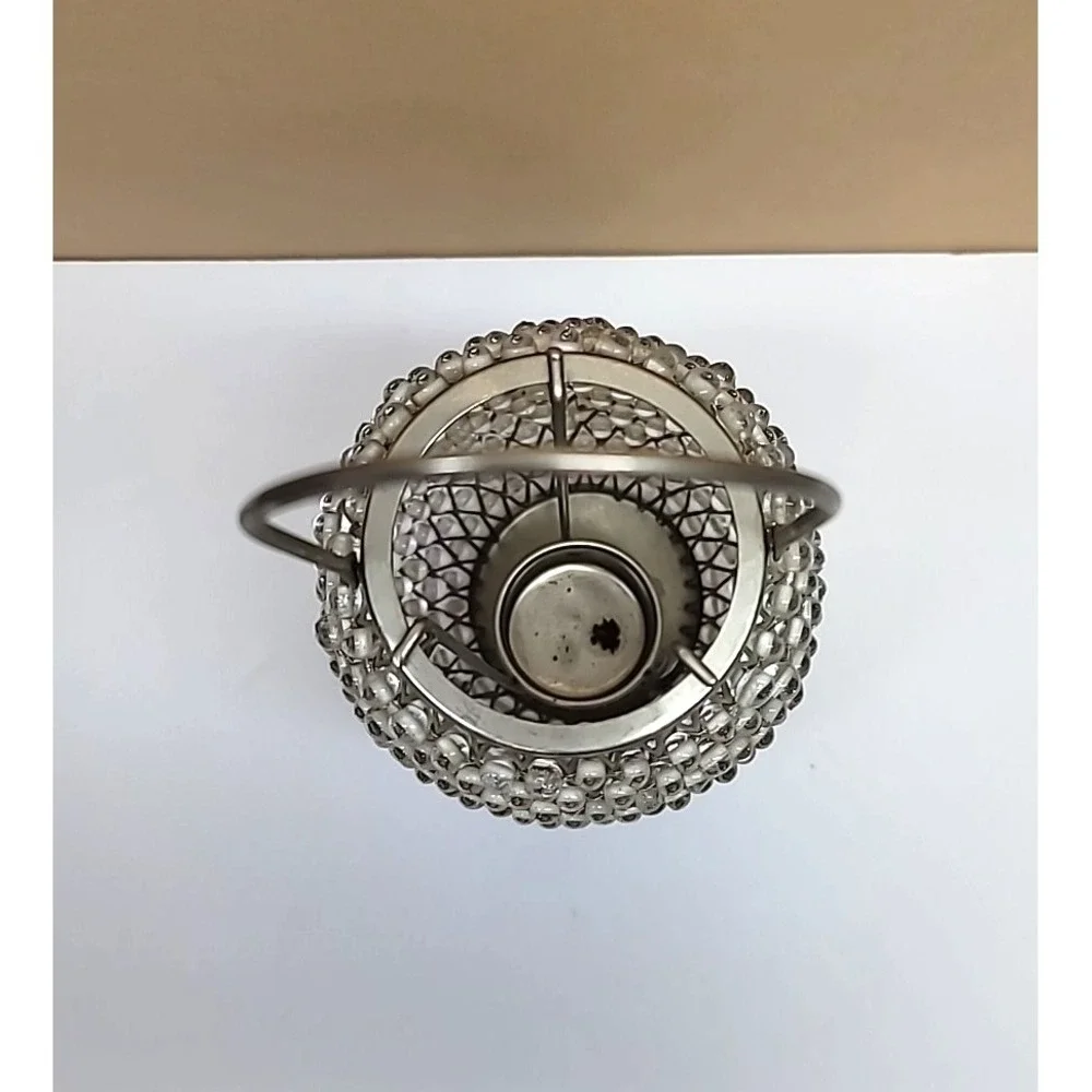 Silver Metal & Clear Glass Beads Tea Light Candle Holder 7